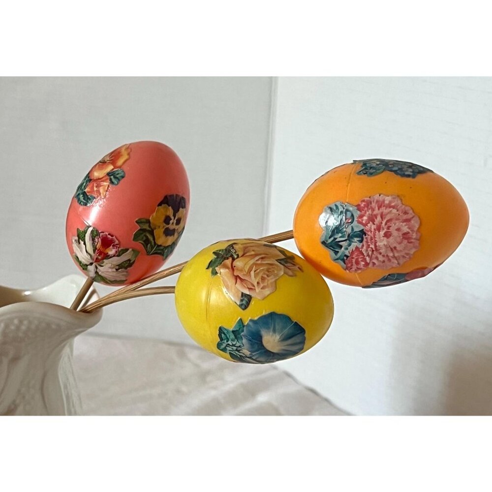 Vintage Floral Easter Egg Picks – Set of 3 Spring Cottage Decor